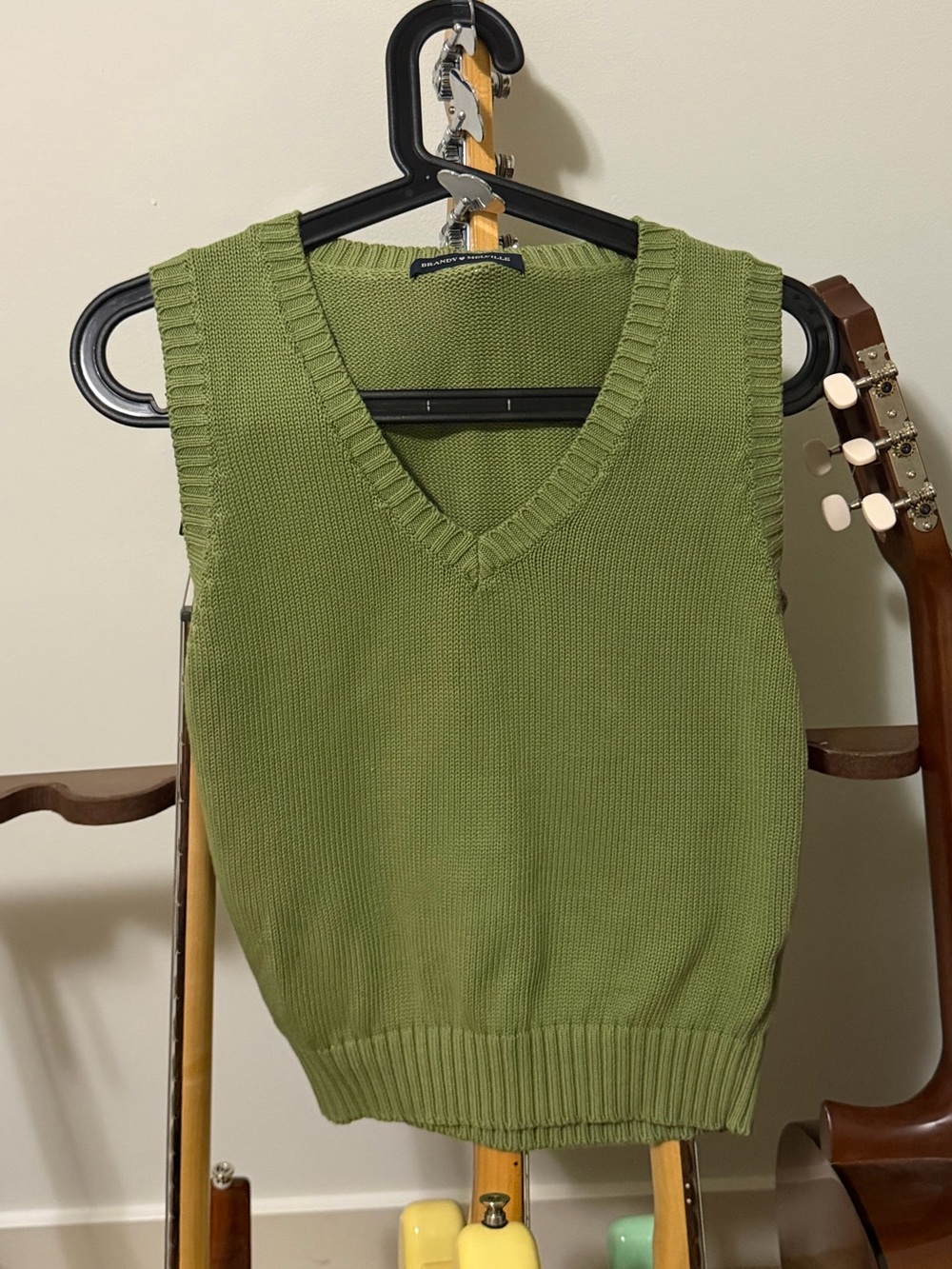 Brandy Melville Olive Green V-Neck Knit Sweater Vest